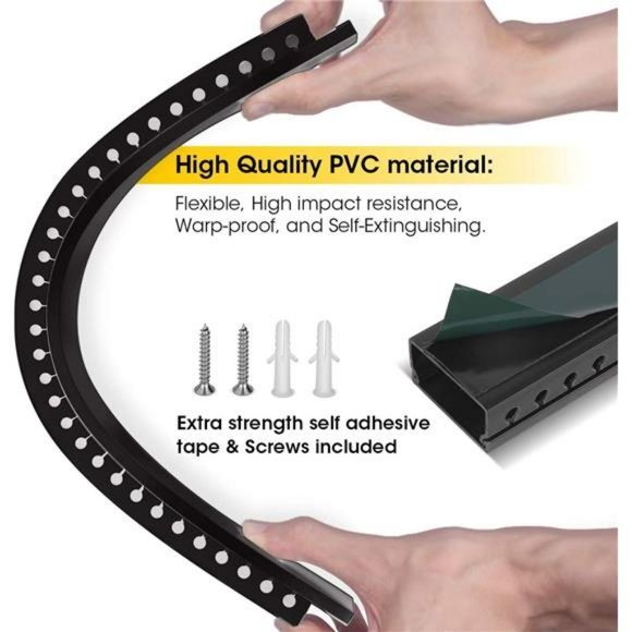 Cable Raceway Kit, Cable Management System Kit - 9x15.4inch, Black - Picture 2 of 7